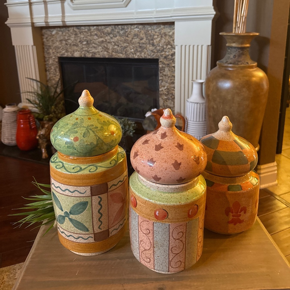 Canister Set HORCHOW Medici 6pc PANTRY STORAGE kitchen decor ITALY Neiman Marcus